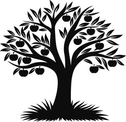 Silhouette of a fruit tree laden with apples