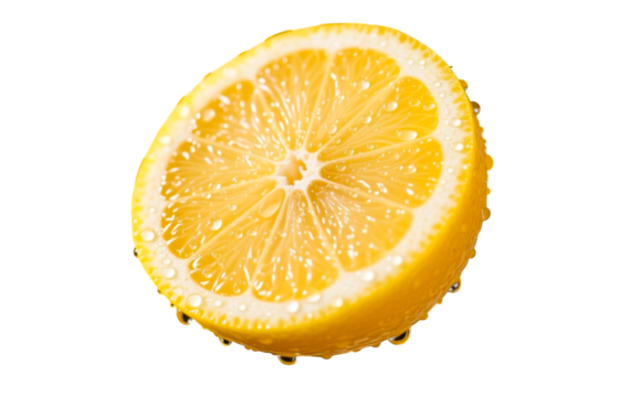 slice of half a lemon with a drop of water isolated