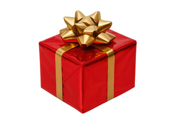 Red gift box with gold ribbon and bow