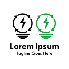 Creative light bulb logo with a thunderbolt and circular arrows. Symbolizes renewable energy, green power, and sustainable tech innovation. Perfect for eco or electrical services.