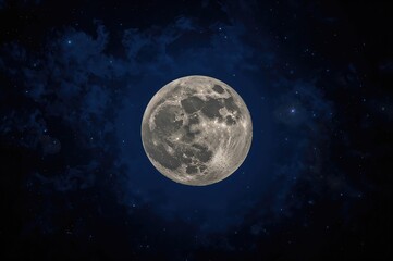 Naklejka premium The full Moon shines brightly due to sunlight bouncing off its surface, creating a glowing effect in the dark sky.