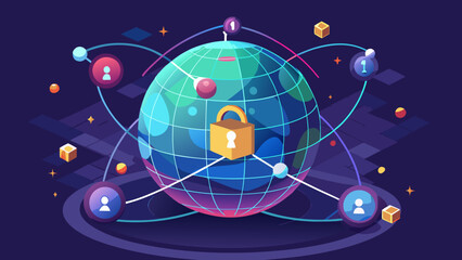 Global network security with connected nodes and padlock