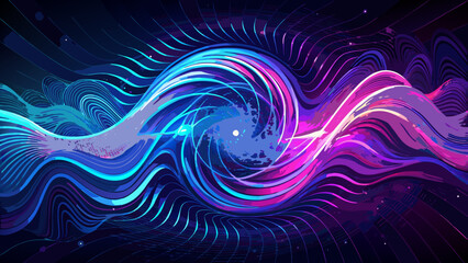 Abstract swirl of neon lines in a dark background