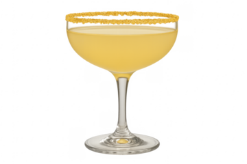 Yellow drink in coupe glass with sugared rim