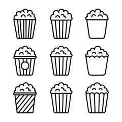 Simple Black Line Art of Popcorn Buckets.