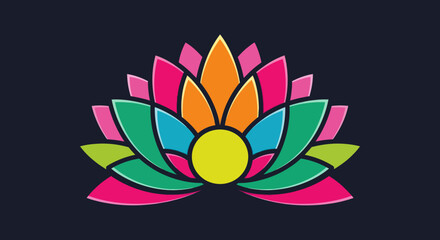 Obraz premium Colorful floral design, a stylized lotus flower in shades of pink, green, orange, blue