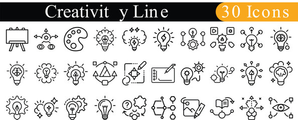 Creativity line editable icon set. on white background.