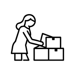 Woman organizing boxes while working indoors in minimal style  