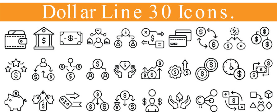financial , dollar line icon set  vector set, on white background.