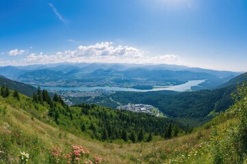 Fototapeta premium The powerful mountain chain near an urban area