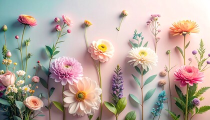 Beautiful Assortment of Spring Flowers in Soft Pastel Colors.
