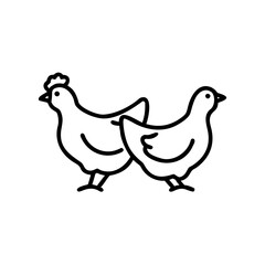 Fototapeta premium Two chickens standing side by side in simple outline style 