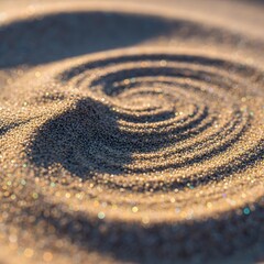 Obraz premium Mesmerizing Macro Study of Luminous Quicksand: Fluid Sand Grains Merging with Subtle Mineral Glimmers in Soft Ambient Desert Morning Light