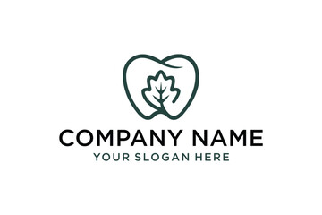 Natural Dental Care Logo with Green Oak Leaf inside Tooth Outline Icon