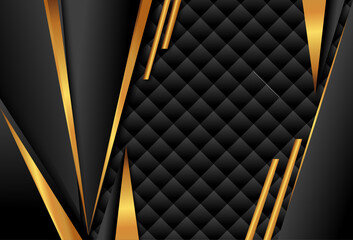 Modern Black and Gold Luxury Background with Quilted Texture and Geometric Shapes