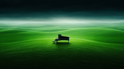 Solitude's Symphony: A Grand Piano in a Verdant Meadow