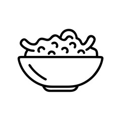 Bowl of macaroni and cheese in simple line art style  