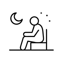 Line art of a person sitting outside at night under the moon   