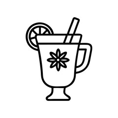 Mulled wine with spices and lemon slice in decorative glass  