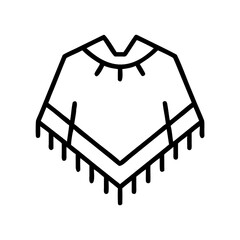 Line art illustration of a traditional poncho with fringe details  