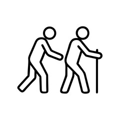 Two seniors walking outdoors with walking sticks  