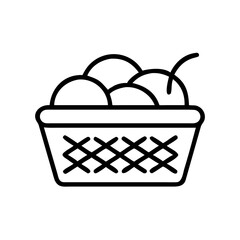 Line drawing of a basket filled with colorful ice cream scoops  