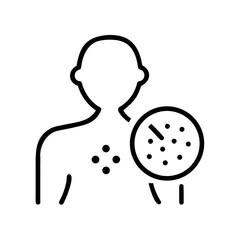 Outline of person with skin allergy testing and spots on chest  