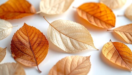 Autumn Leaves on White Background for Seasonal Wallpaper
