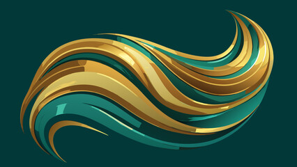 Abstract teal and gold ribbon flowing illustration