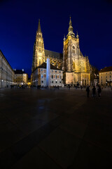 Fototapeta premium Prague Castle Saint Vitus Cathedral at Hradcany square night