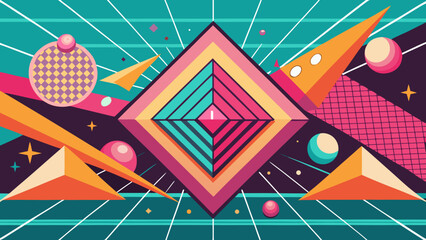 Geometric shapes with retro color scheme arrangement