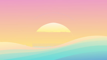 Pastel sunset over gentle hills in soft color gradient
