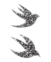 Grunge Bird Black Silhouettes Flying Symbol of Freedom.