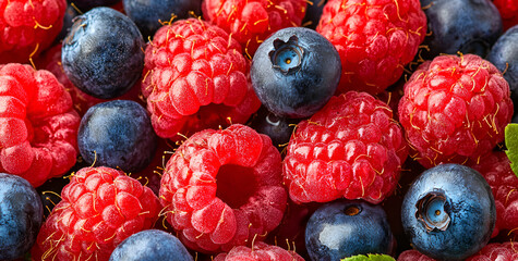 Fresh vibrant raspberries and blueberries healthy vibrant berries