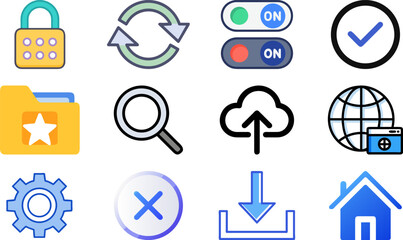 Assortment of various computer icons and symbols for design purposes