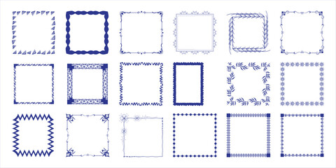Collection of Decorative Blue Square and Rectangular Borders and Frames