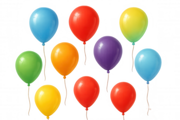 Colorful balloons flying, celebrating birthday party, festive event, joy, fun, holiday, children's decor on transparent background