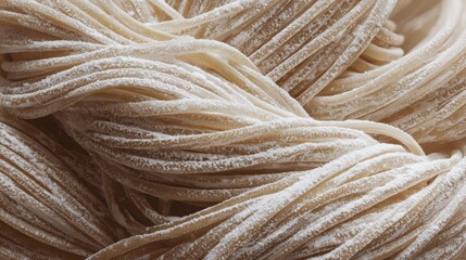 Extreme Close-Up of Raw Pasta Noodle Texture with Flour Dusting