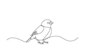Flying sparrow bird in continuous one line drawing. Single line art illustration of cute sparrow bird. Editable vector.
