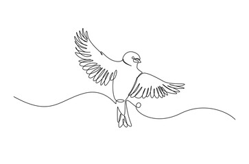 Flying sparrow bird in continuous one line drawing. Single line art illustration of cute sparrow bird. Editable vector.