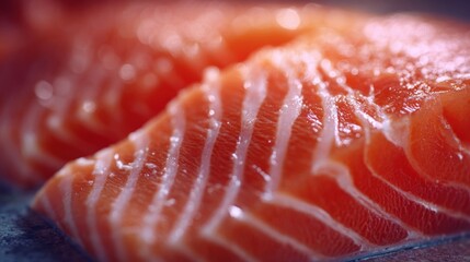 Detailed Macro Shot of Raw Salmon Fillet with Fresh Texture