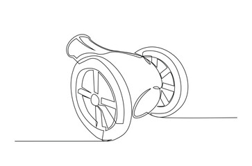 Old canon weapon in continuous one line drawing. Single line art illustration of old canon weapon. Editable vector.