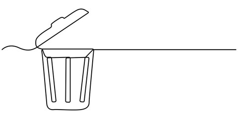 One line drawing trash bin clean environment vector. One continuous line drawing of garbage container. abstract line art illustration. 