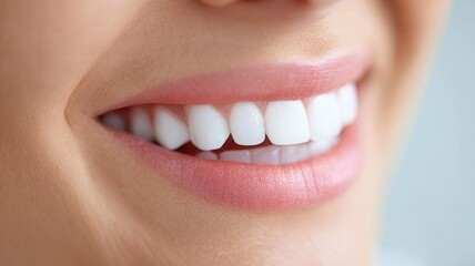 Obraz premium Smiling woman revealing bright, healthy teeth, representing dental wellness and positive oral care habits