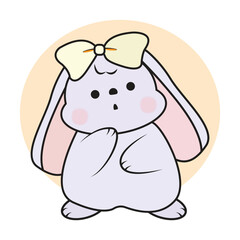 Adorable kawaii cartoon bunny with big bow and blush cheeks perfect for banners and advertisements
