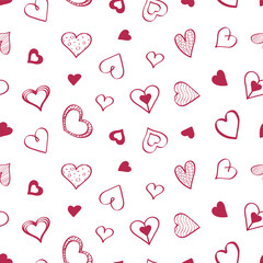 Seamless pattern Heart icon doodle style. Hand drawn hearts vector illustration.