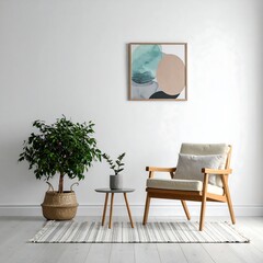 Minimalist Interior with Artwork, Furniture, and Plants