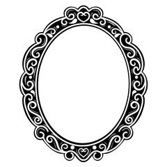 Elegant Decorative oval Frame Vintage Ornate Black Frame with White Border. Vintage Frame.