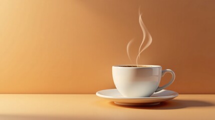 Aromatic Coffee Steam Rising from a White Mug on a Warm Colored Surface