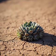 Macro Serenity: Sublime xeriscape textures, arid succulent details, and sunlit dry soil elements evoke a minimalist, earthy, and tranquil narrative.